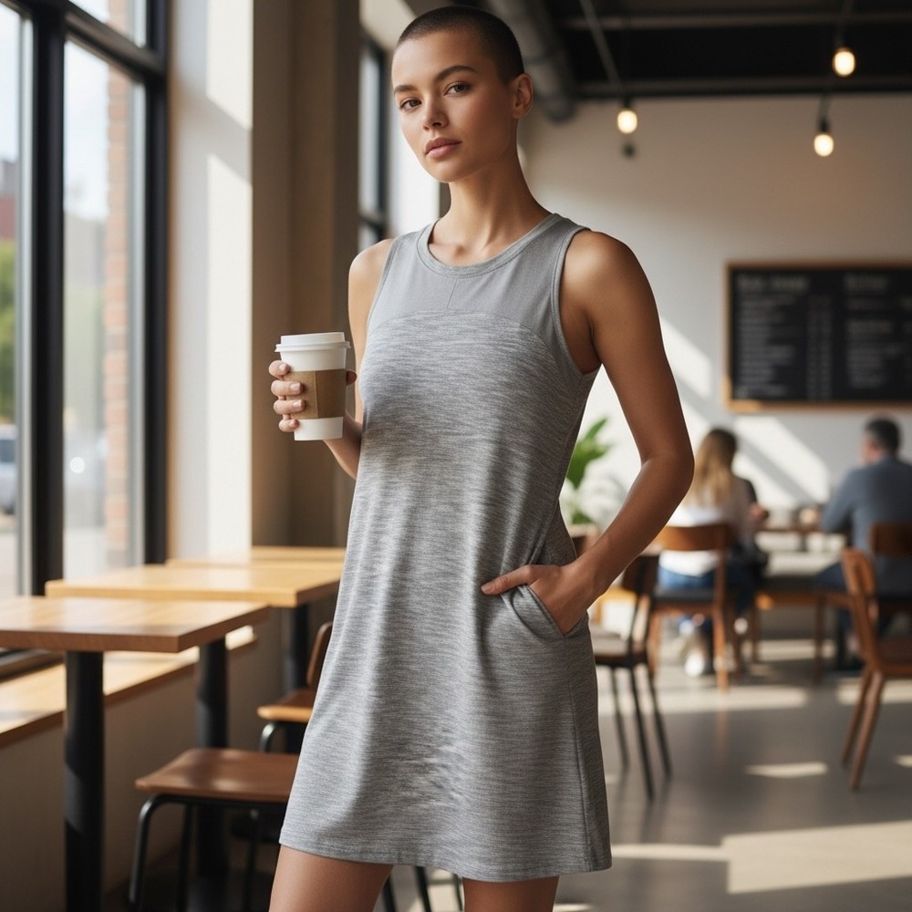 Columbia Gray Heathered Sleeveless Athleisure Dress Pockets Size Medium